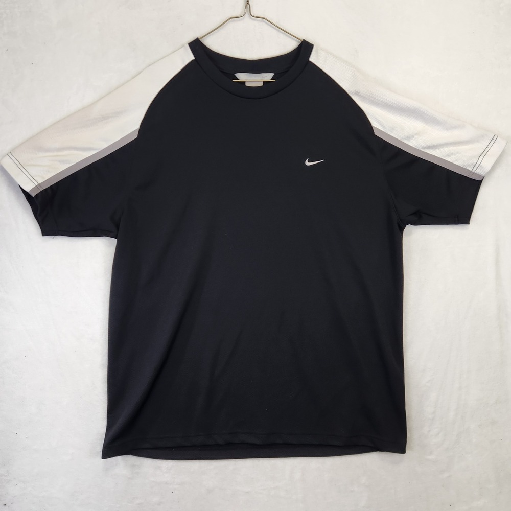 Nike Mens XL Short‎ Sleeve Mesh Athletic Shirt Black White Colorblock Raglan